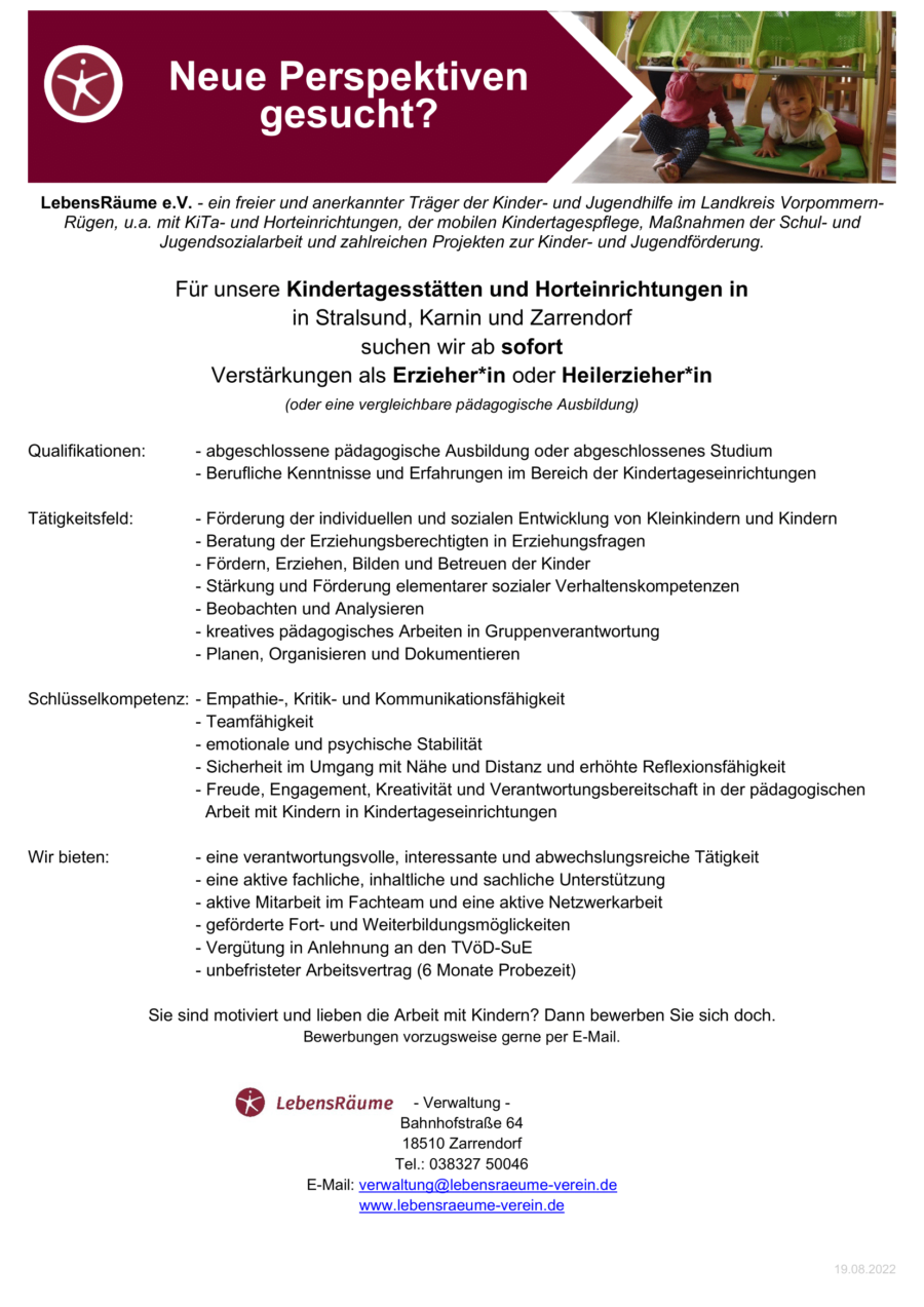 Neue Stellenausschreibung für Erzieher *in Heilerzieher*in sind online ...